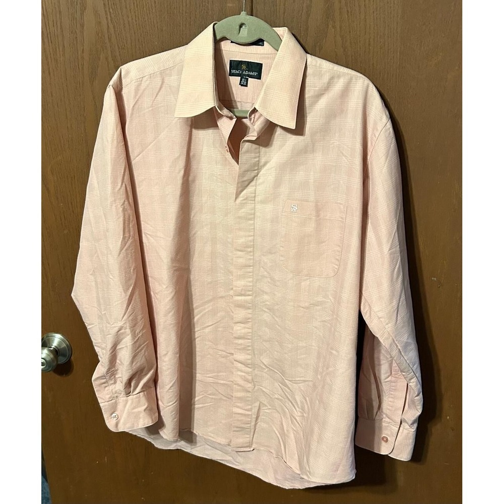 Mens Stacy Adams Pink Button Front LS Shirt Sz 16.5 34-35 Tub19